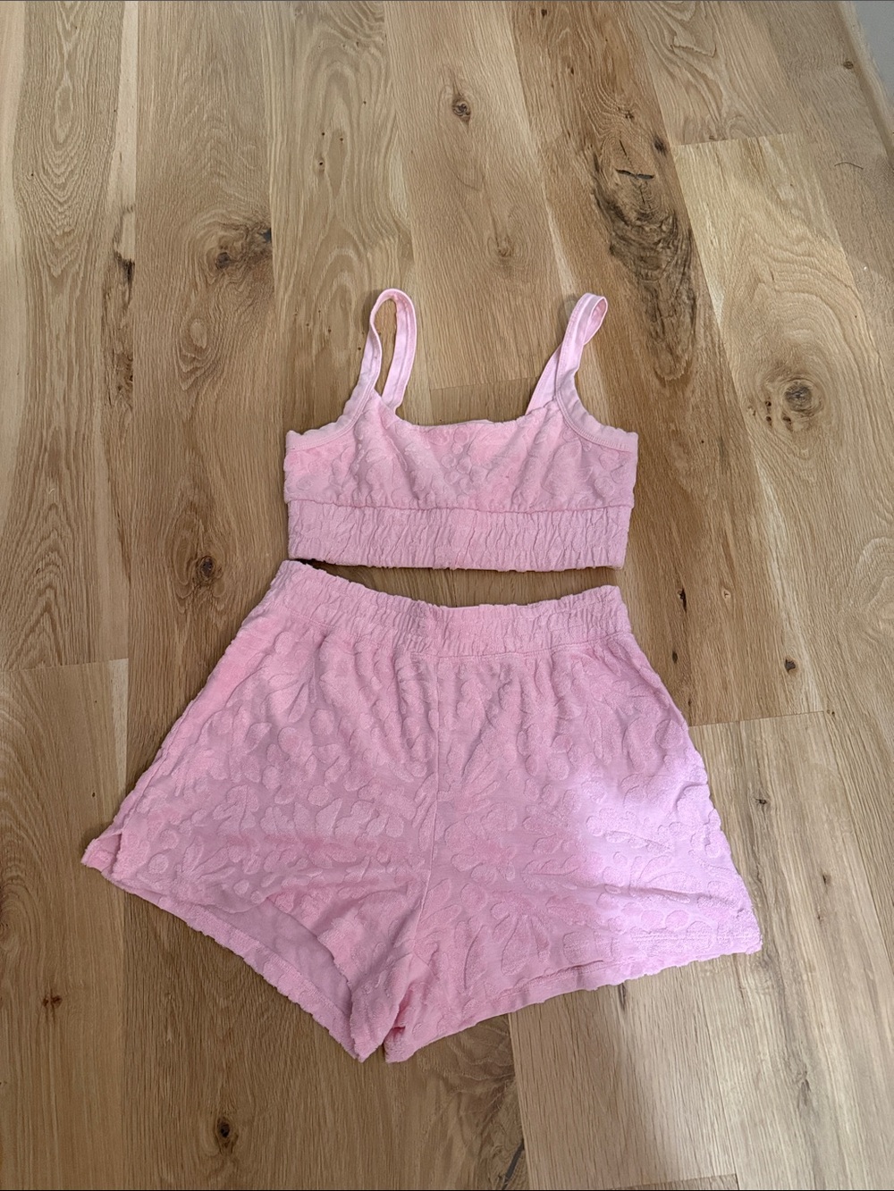 Z Supply Pink Terrycloth Bralette & High-Waist Shorts Set